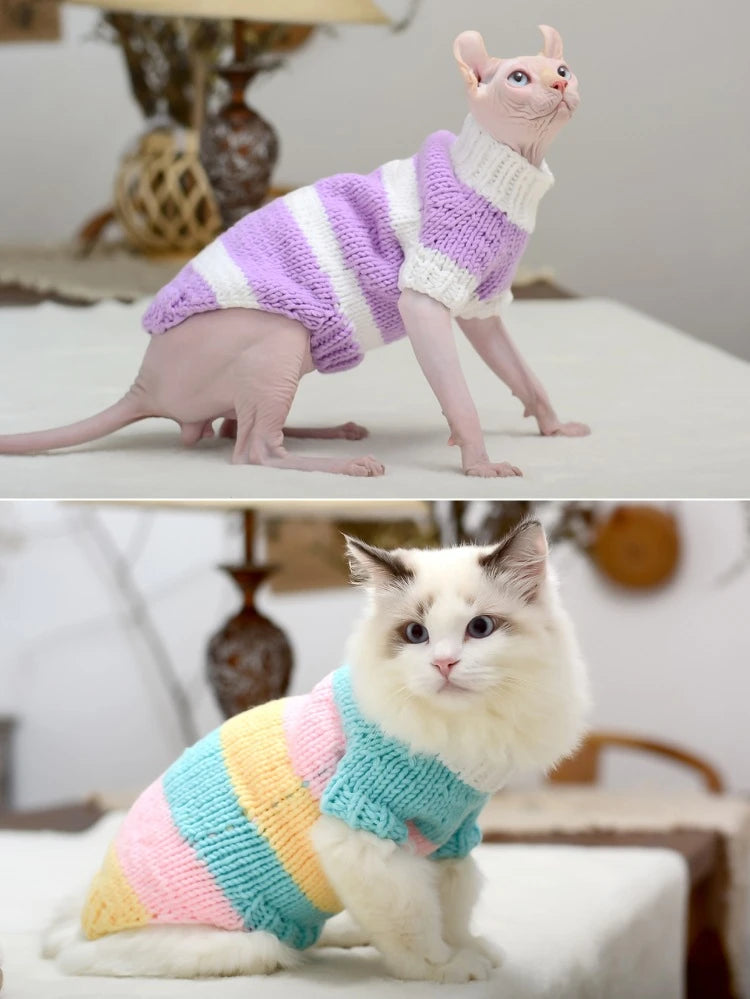 Handmade Striped Wool Cat Sweater