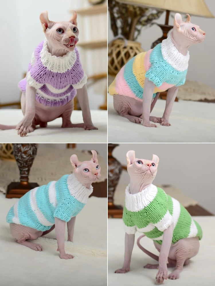 Handmade Striped Wool Cat Sweater