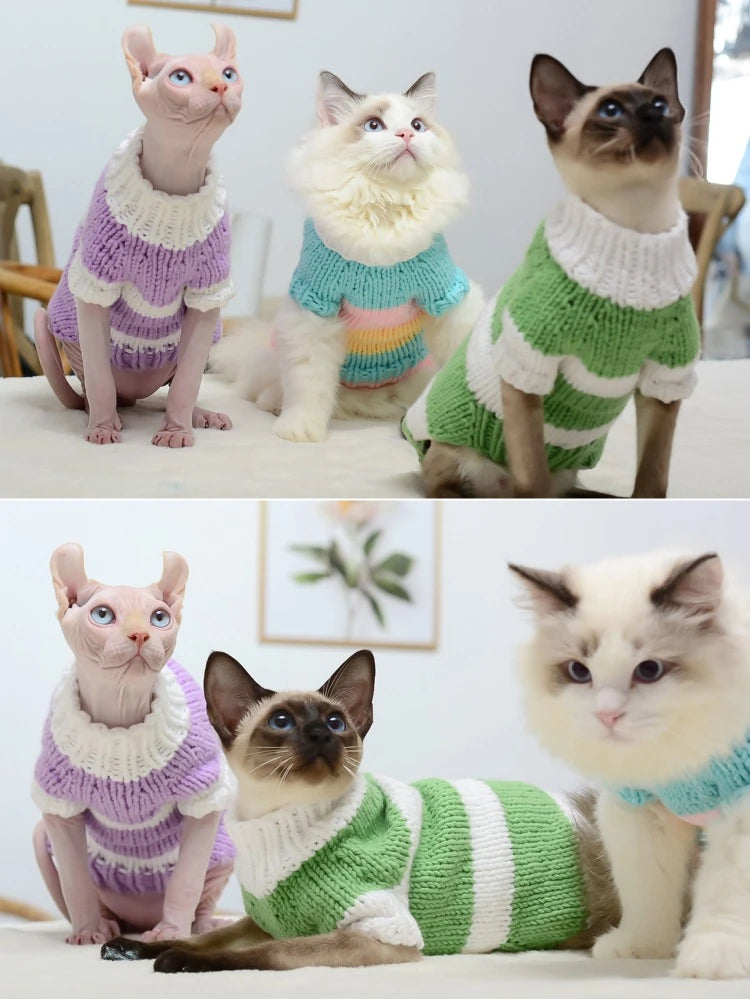 Handmade Striped Wool Cat Sweater