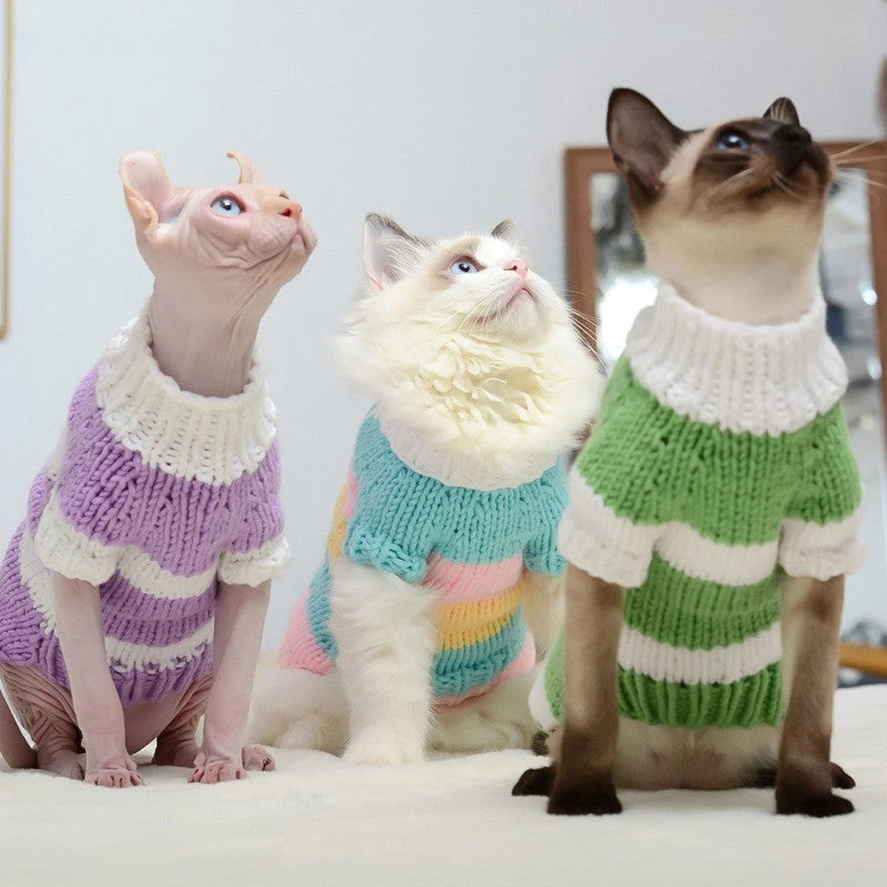 Handmade Striped Wool Cat Sweater