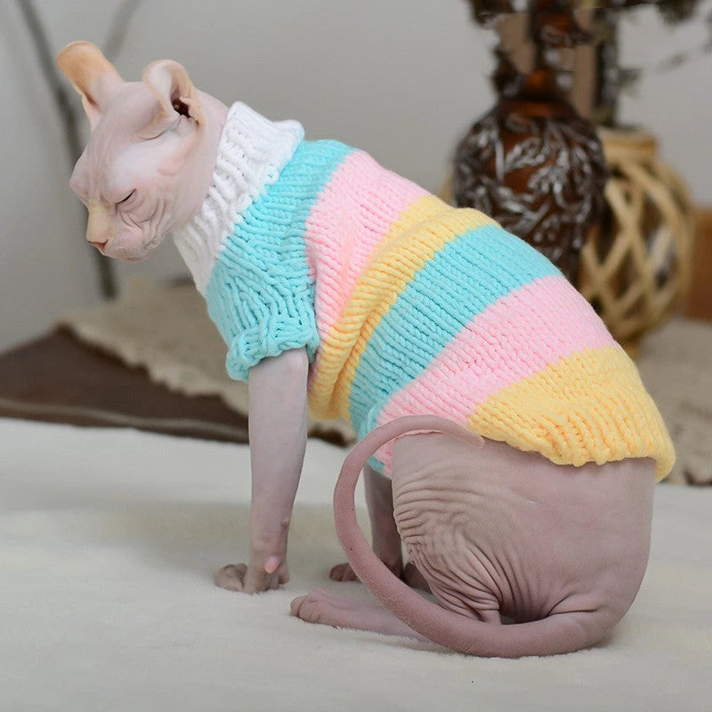 Handmade Striped Wool Cat Sweater