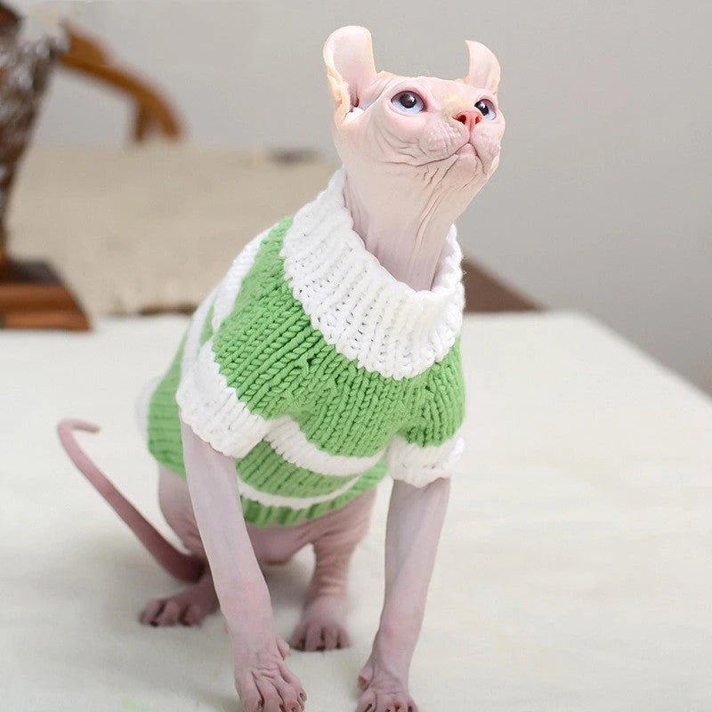 Handmade Striped Wool Cat Sweater