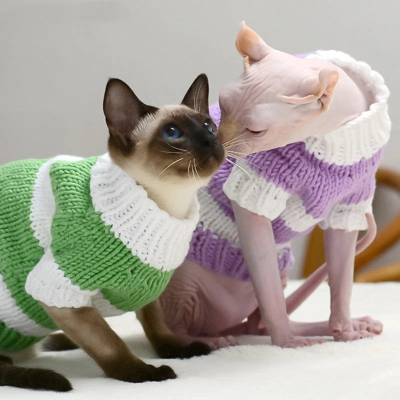 Handmade Striped Wool Cat Sweater